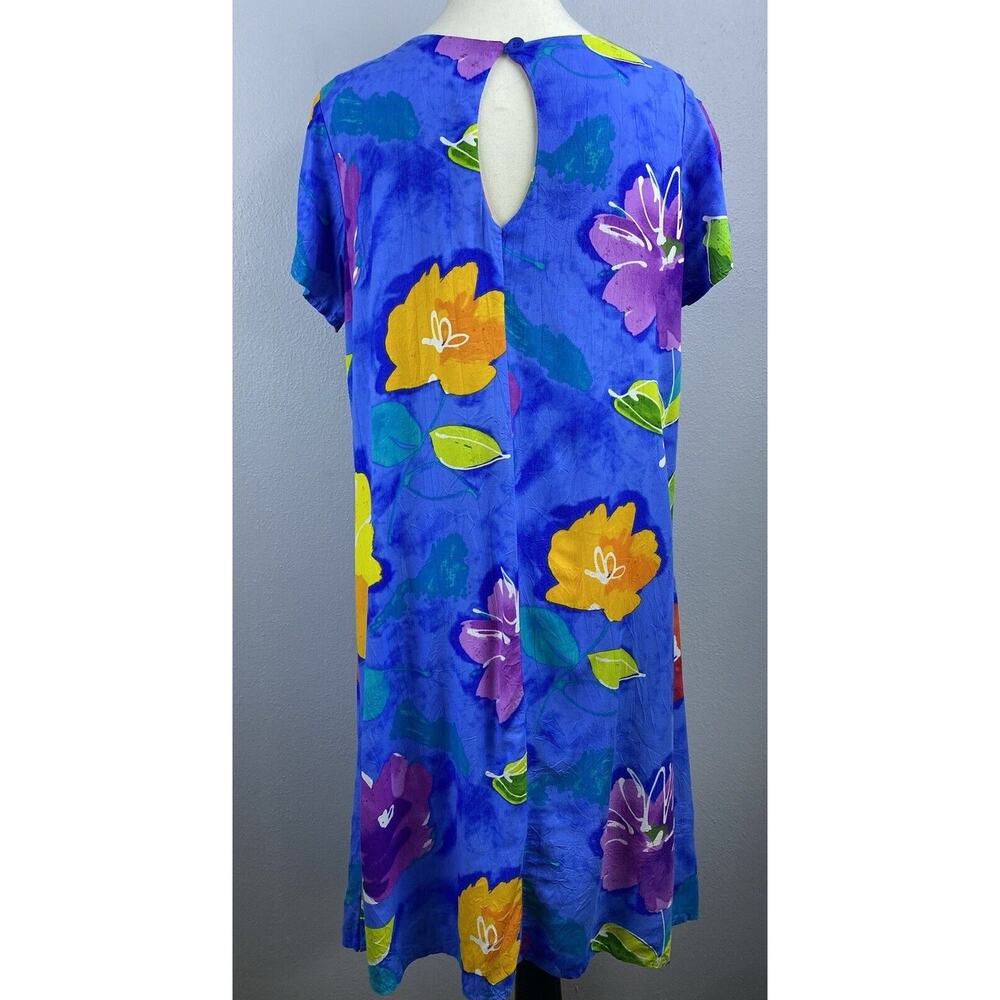 Jams World Sz L Hula Moon Trademark Hawaii Shift Cobalt Blue Yellow Floral Dress - Picture 3 of 9